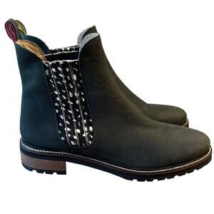 Joules Claredon Chelsea Boot Suede Leather Calf-Hair Ankle Black Women’s US 9